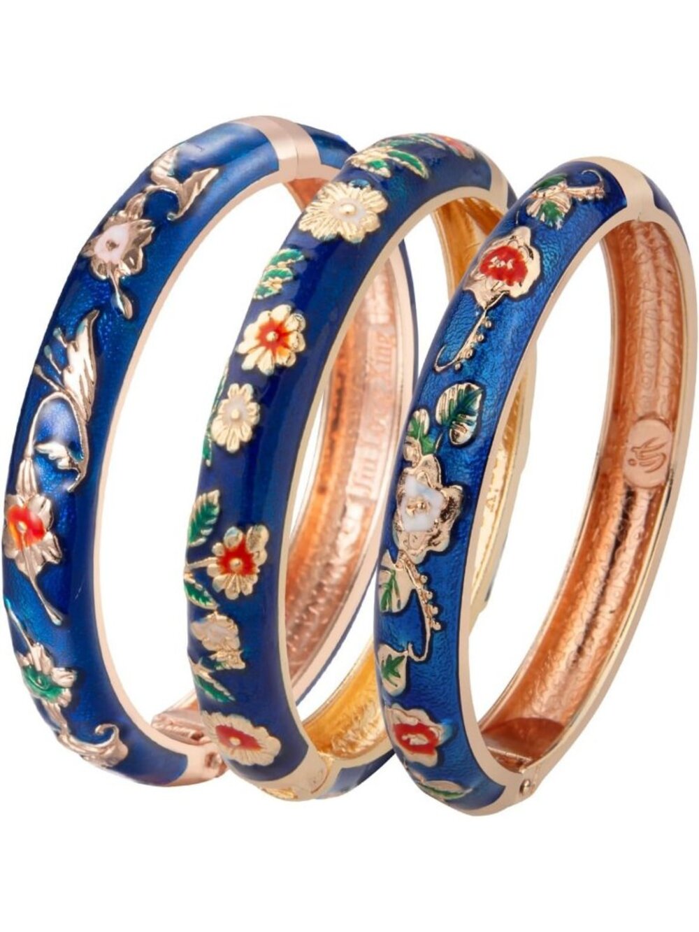 Colorful Cloisonne Hinged Cuff Bracelet - Gold Plated Flower Design Jewelry Gift